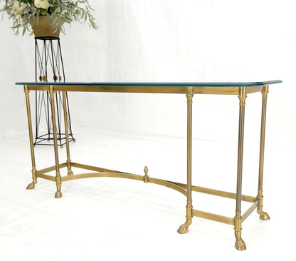 Solid Brass Hoof Feet Beveled Glass Top Console Sofa Dressing Vanity Table MINT!