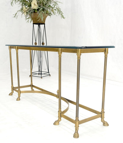 Solid Brass Hoof Feet Beveled Glass Top Console Sofa Dressing Vanity Table MINT!