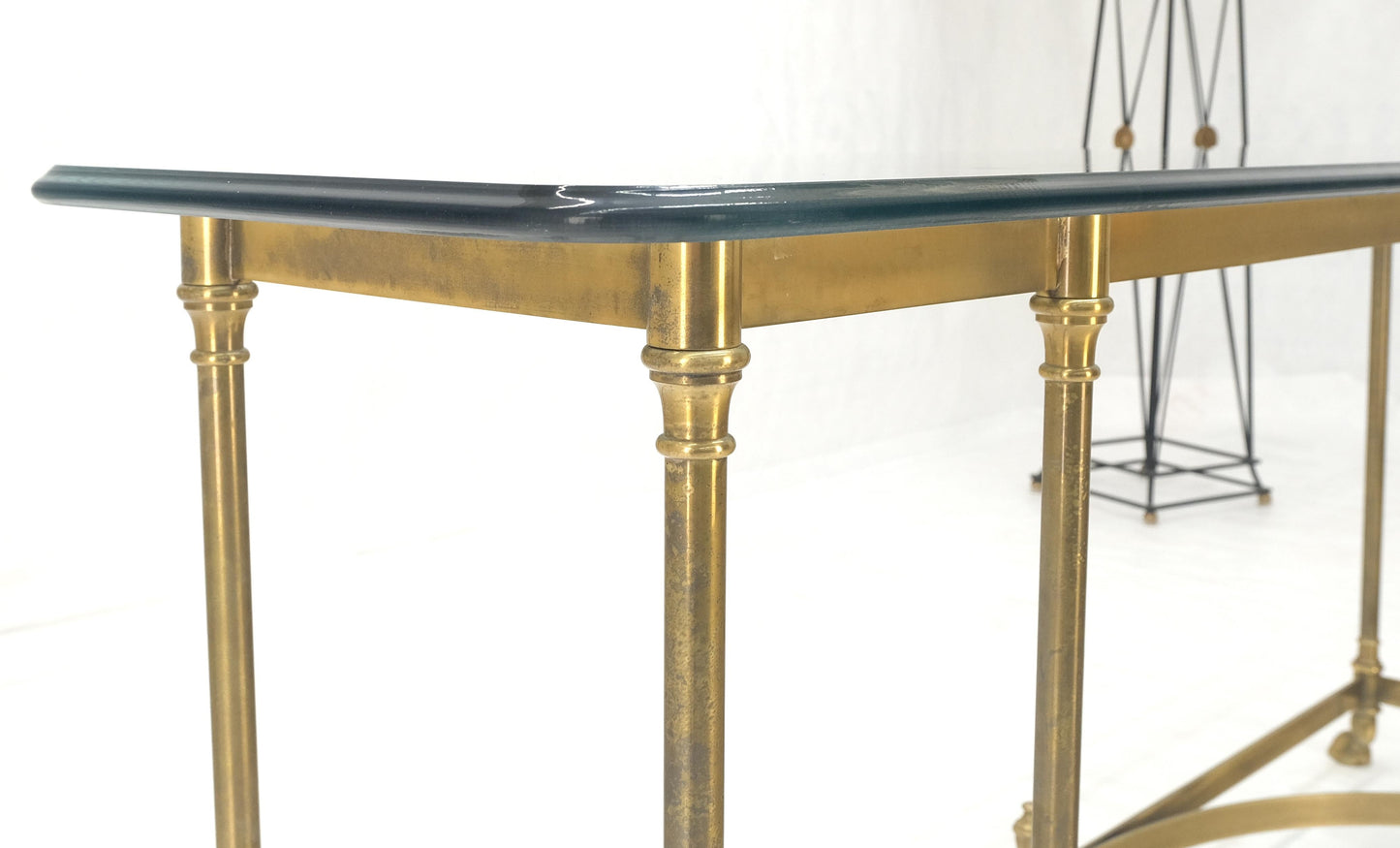 Solid Brass Hoof Feet Beveled Glass Top Console Sofa Dressing Vanity Table MINT!