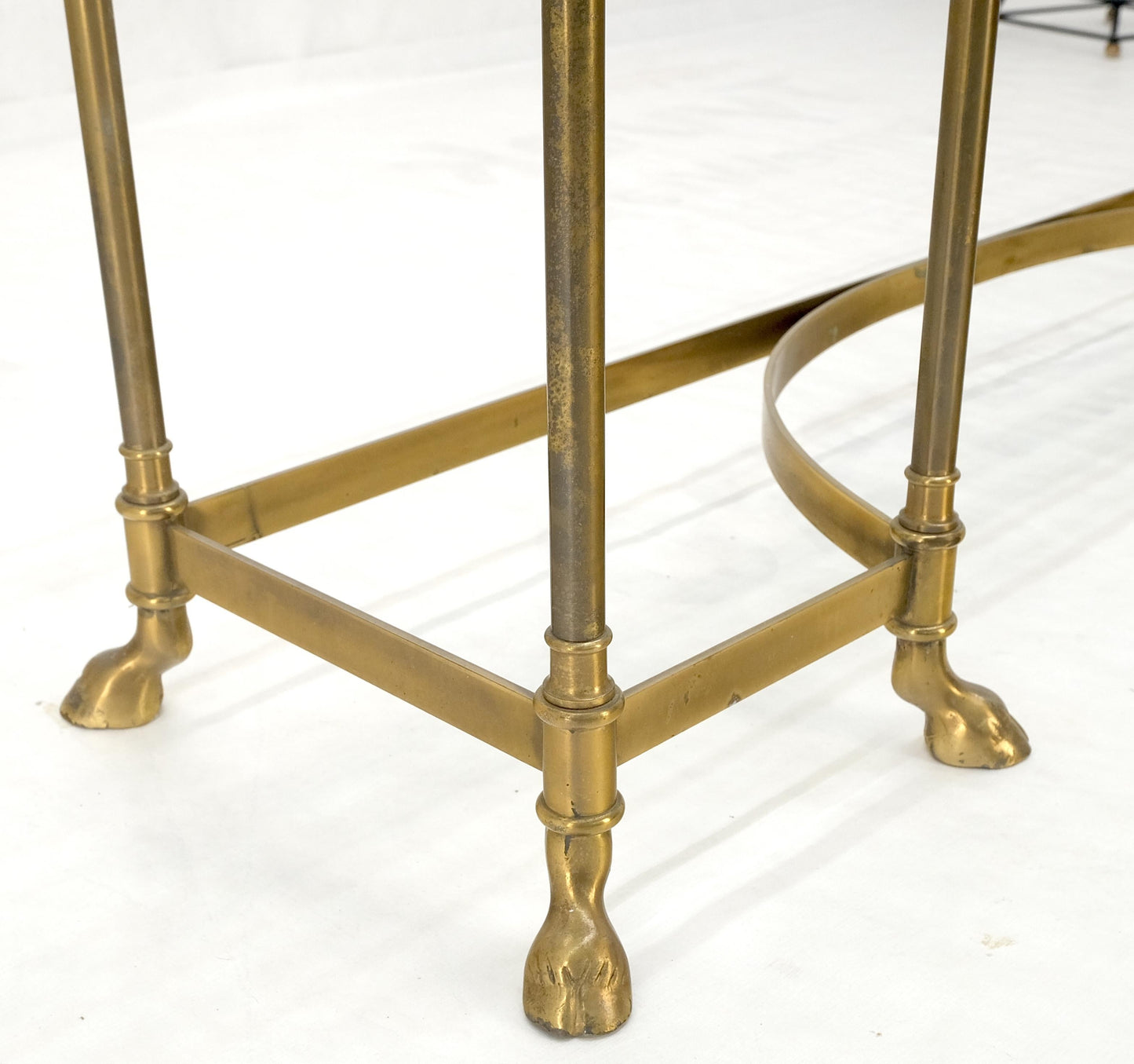 Solid Brass Hoof Feet Beveled Glass Top Console Sofa Dressing Vanity Table MINT!