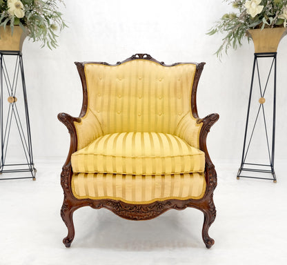 Striped Gold Upholstery Fine Deep Carved Mahogany Frame Lounge Chair Solid Frame