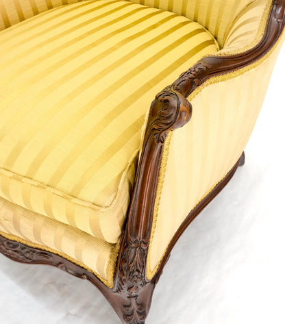 Striped Gold Upholstery Fine Deep Carved Mahogany Frame Lounge Chair Solid Frame