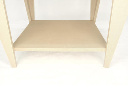 Lacquered Cloth Rectangle Tapered Legs Two Tier Bottom Shelf Beige End Table