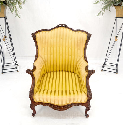 Striped Gold Upholstery Fine Deep Carved Mahogany Frame Lounge Chair Solid Frame