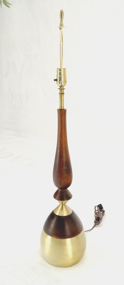 Onion Vase Shape Turned Walnut & Brass Mid Century Modern Table Lamp MINT!