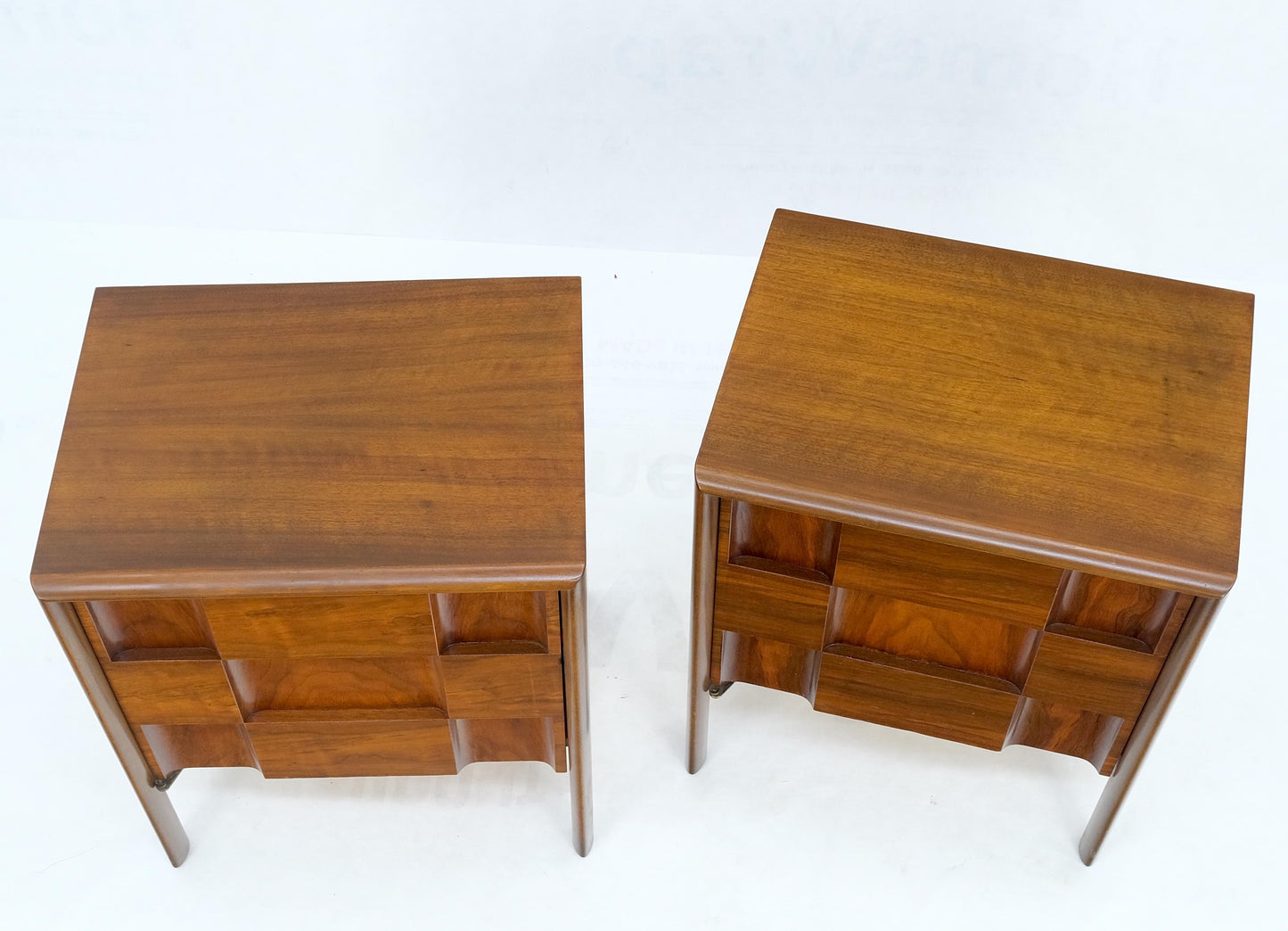 Pair Swedish Walnut Birch Int Block Front Door End Side Tables Night Stands Mint