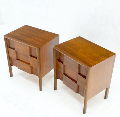 Pair Swedish Walnut Birch Int Block Front Door End Side Tables Night Stands Mint