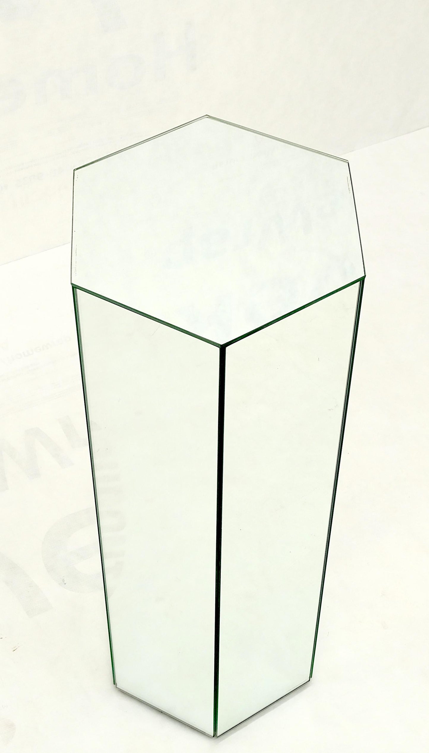 Tall Hexagon Mid-Century Modern Mirrored Pedestal Stand Side Table Mint!