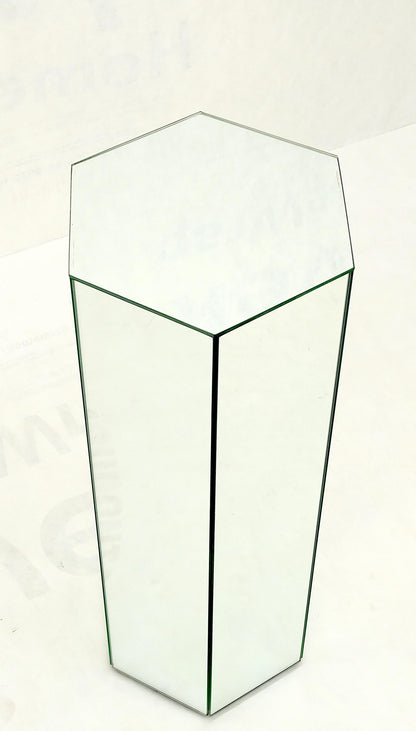 Tall Hexagon Mid-Century Modern Mirrored Pedestal Stand Side Table Mint!