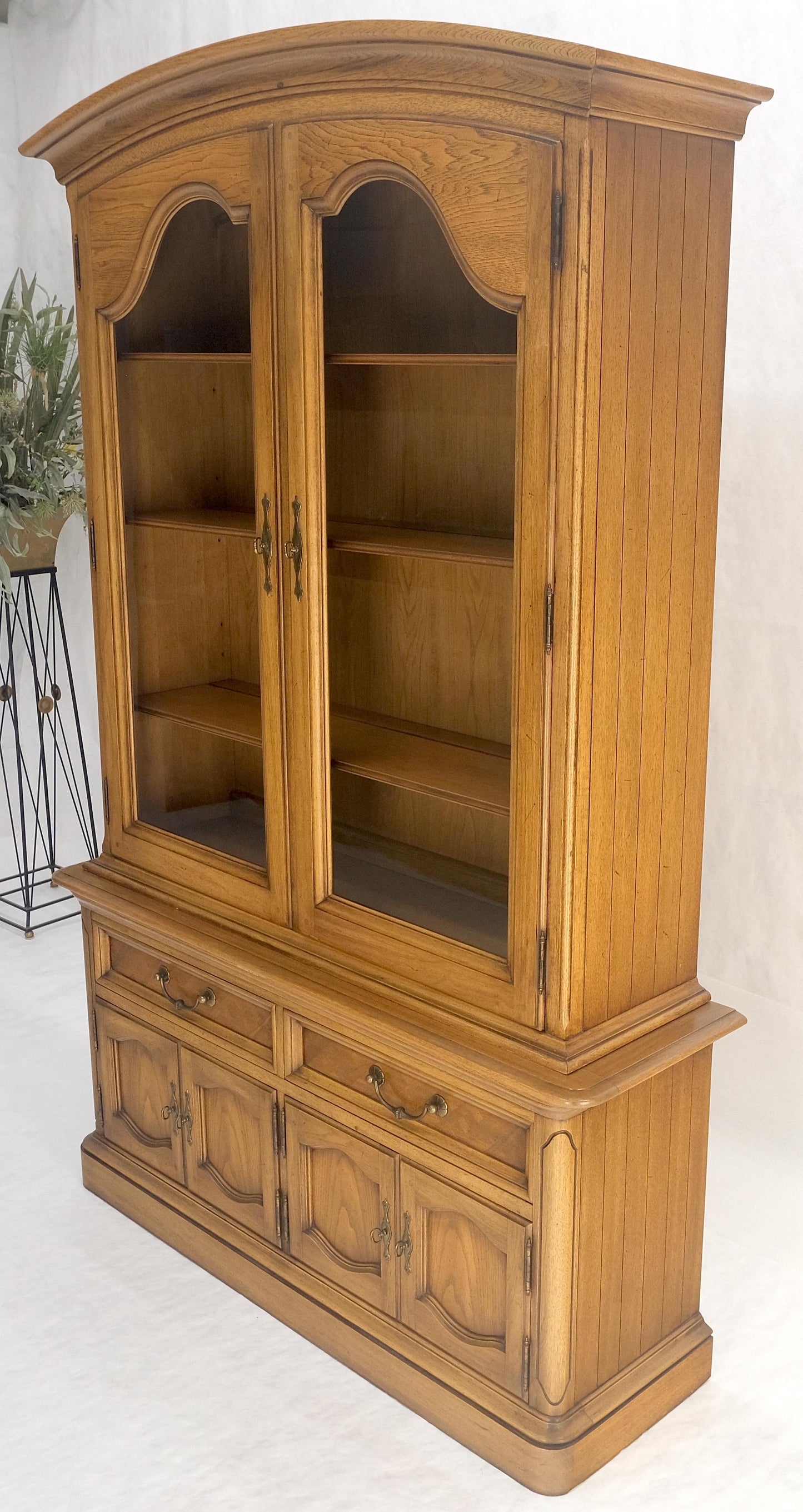 Blond Wood Dome Shape Top Two Doors 54" Cupboard Breakfront Cabinet Shelf MINT