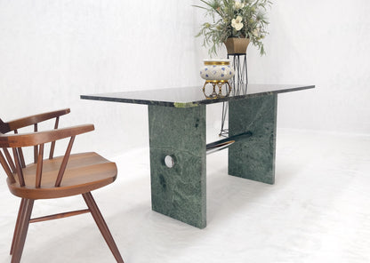 Green Rectangle Marble Top Cylinder Crome Stretcher Base Dining Table Desk MINT!