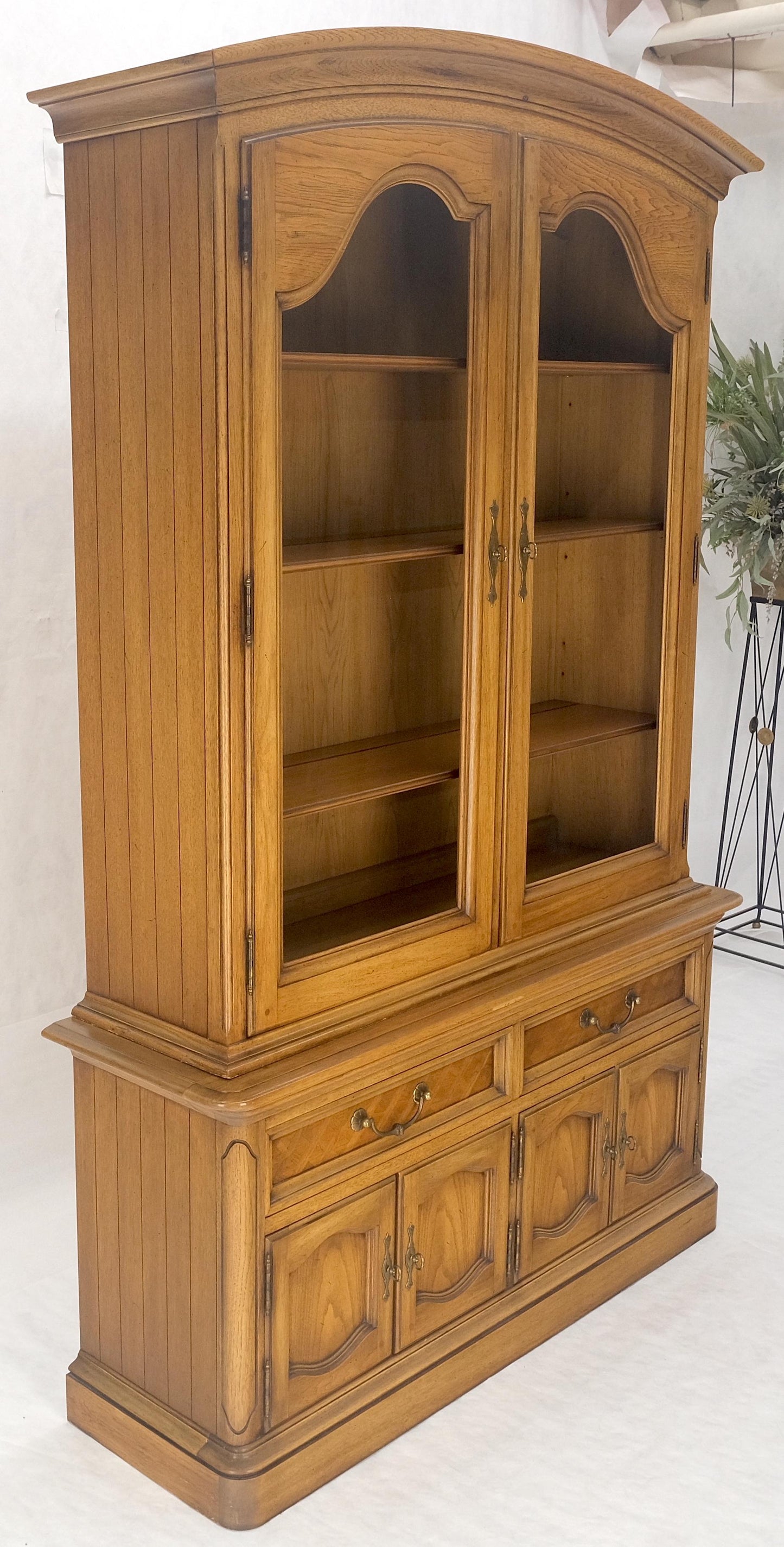 Blond Wood Dome Shape Top Two Doors 54" Cupboard Breakfront Cabinet Shelf MINT