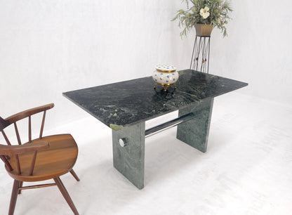 Green Rectangle Marble Top Cylinder Crome Stretcher Base Dining Table Desk MINT!