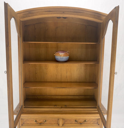 Blond Wood Dome Shape Top Two Doors 54" Cupboard Breakfront Cabinet Shelf MINT