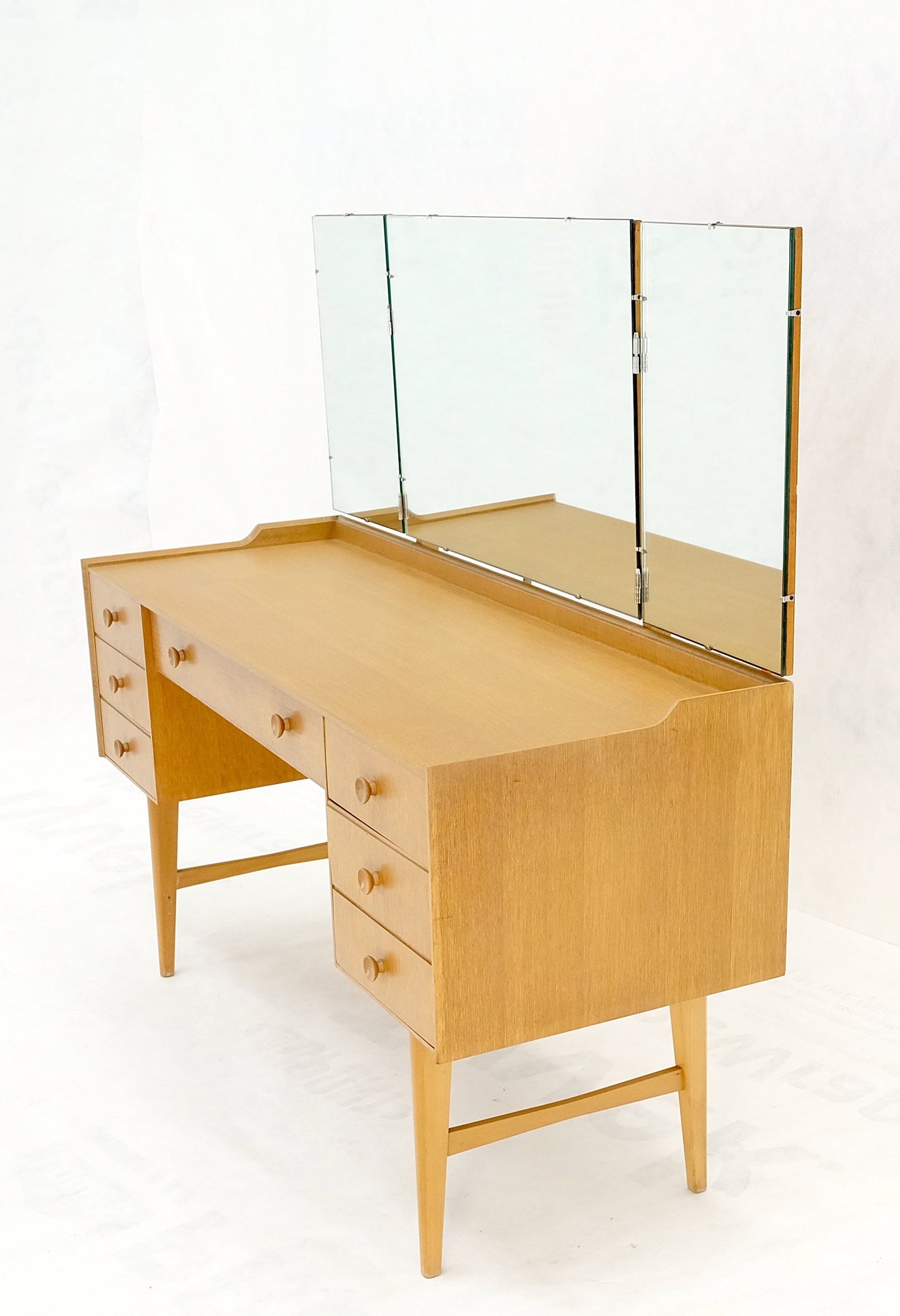 Cerused Oak Trip-Tic Adjustable Mirror Mid-Century Modern Dressing Table Vanity