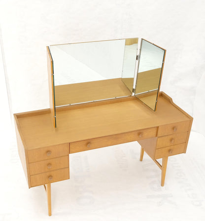 Cerused Oak Trip-Tic Adjustable Mirror Mid-Century Modern Dressing Table Vanity