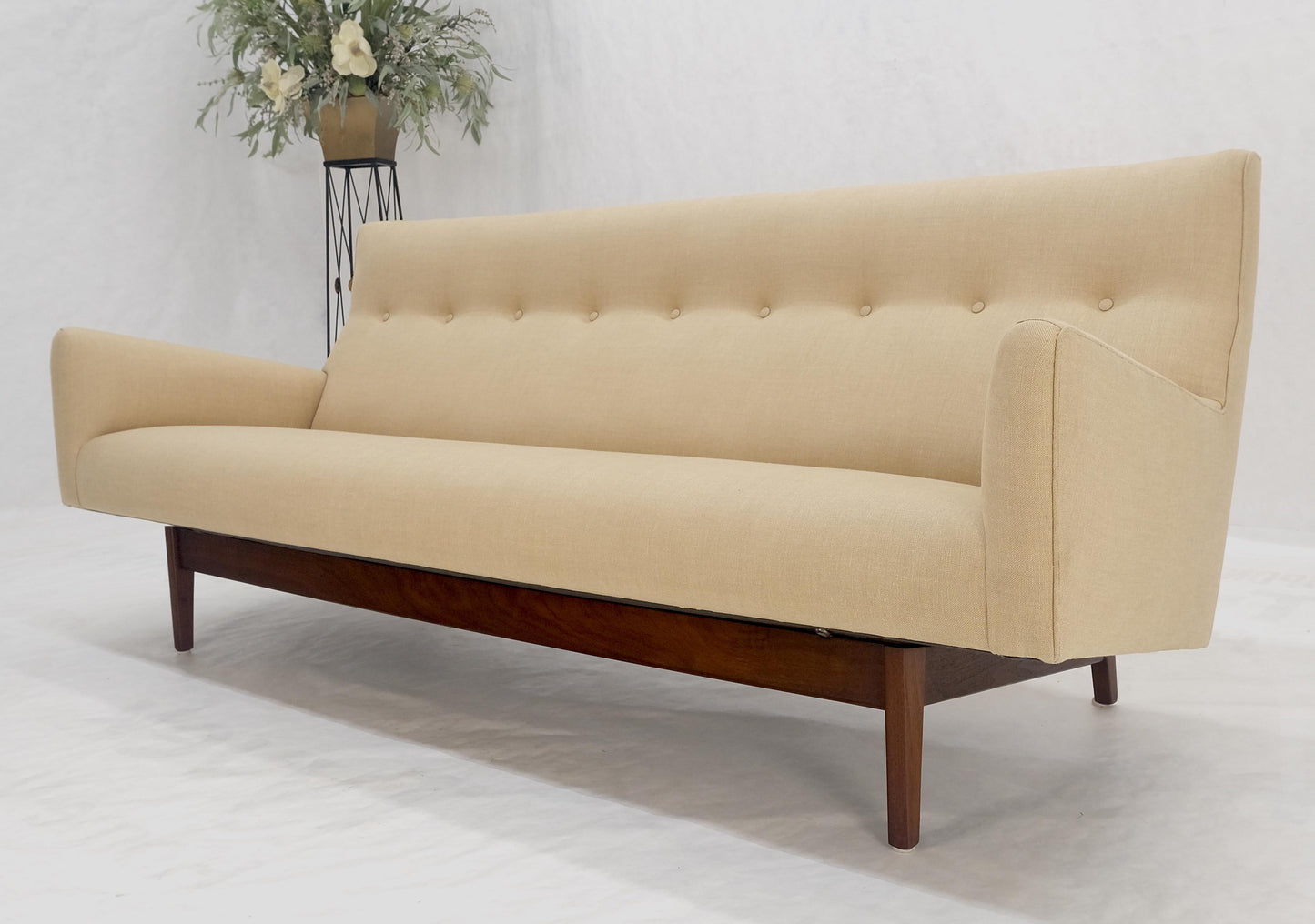 Jens Risom NEW Beige Linen Upholstery Oiled Walnut Frame c1960s Sofa Couch MINT!