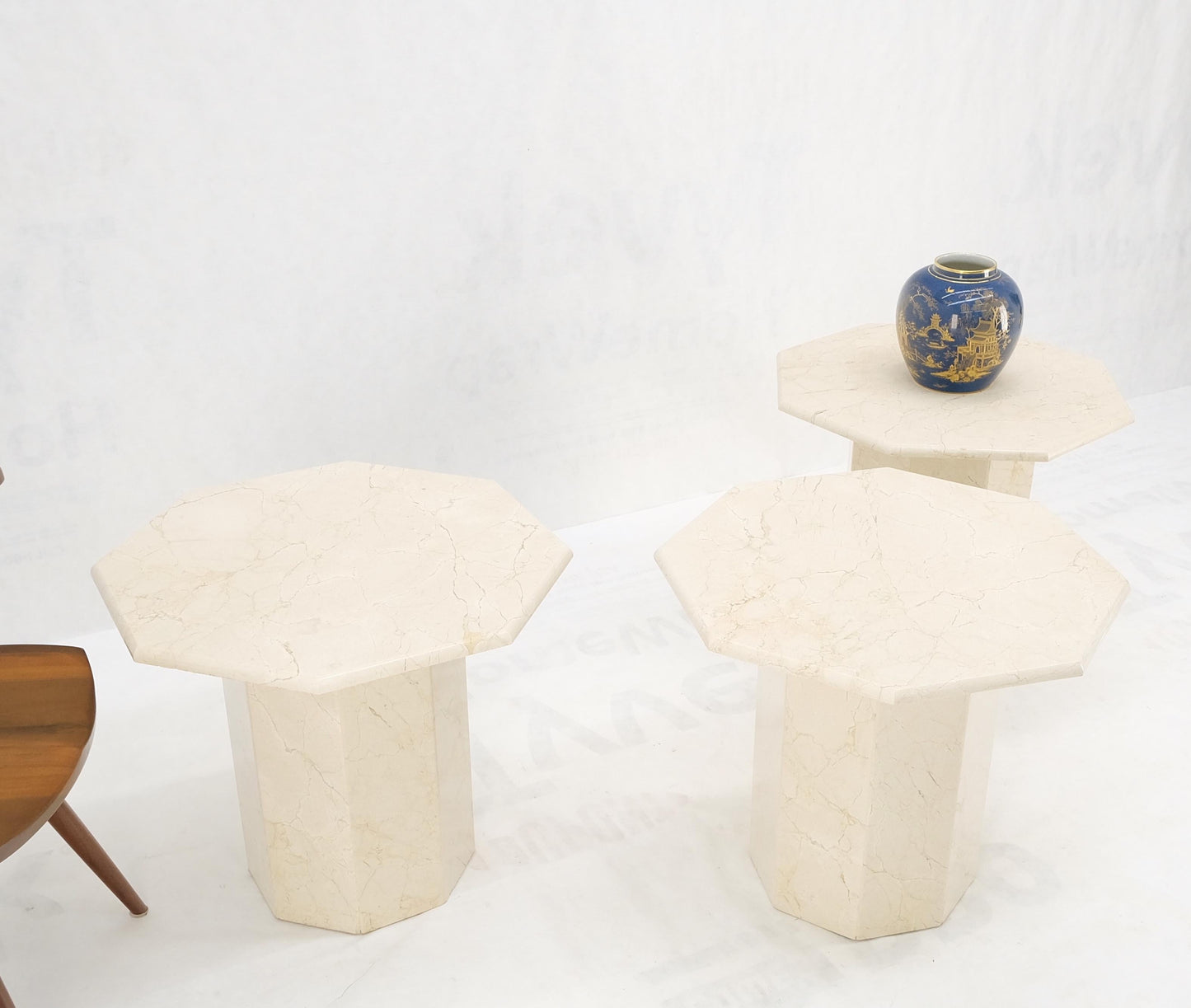 Hexagon Travertine Single Pedestal 21"H Side End Table Stand Pedestal Pair Three