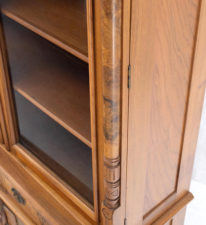 Burl Walnut Adjustable Shelves Two Doors One Drawer Antique Bookcase Cabinet