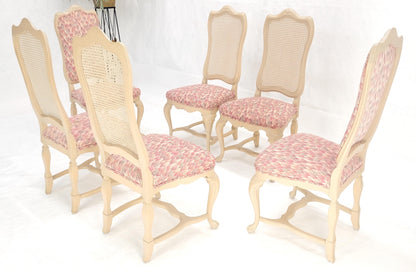 Set 6 Tall Back Thick Cream Lacquer Carved French  Dining Chairs Stretchers MINT