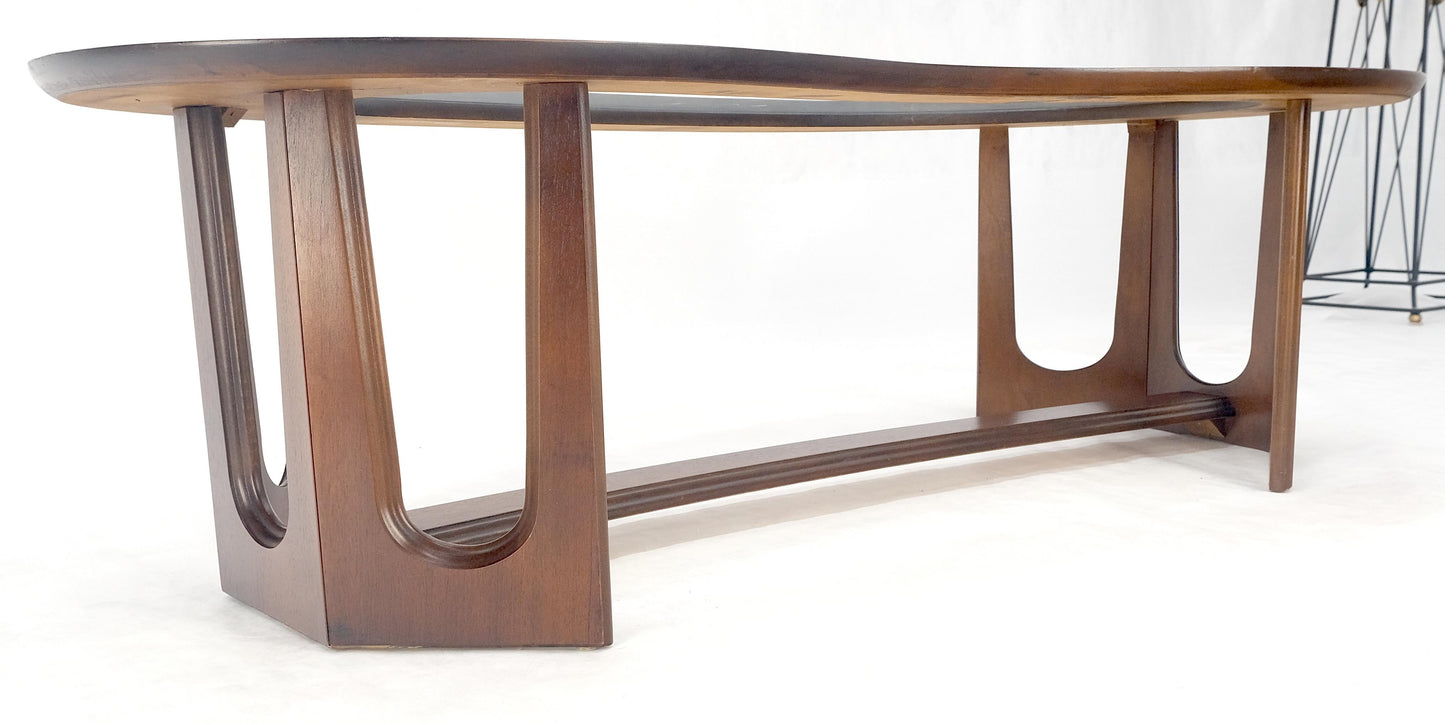 Oiled Walnut Boomerang Kidney Shape Glass Top Stretcher Base Coffee Table Mint!