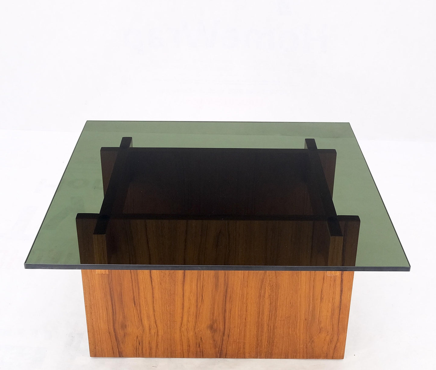 Danish Mid-Century Modern Teak Smoked Glass Square Coffee Table MINT!