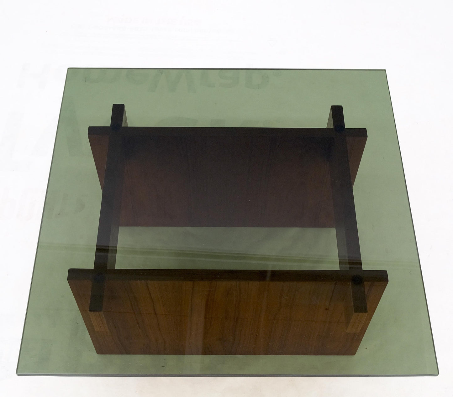 Danish Mid-Century Modern Teak Smoked Glass Square Coffee Table MINT!