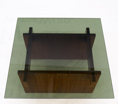 Danish Mid-Century Modern Teak Smoked Glass Square Coffee Table MINT!