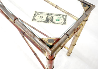 6' Faux Bamboo Metal Silver Gilt & Red Mid Century Modern Console Sofa Table