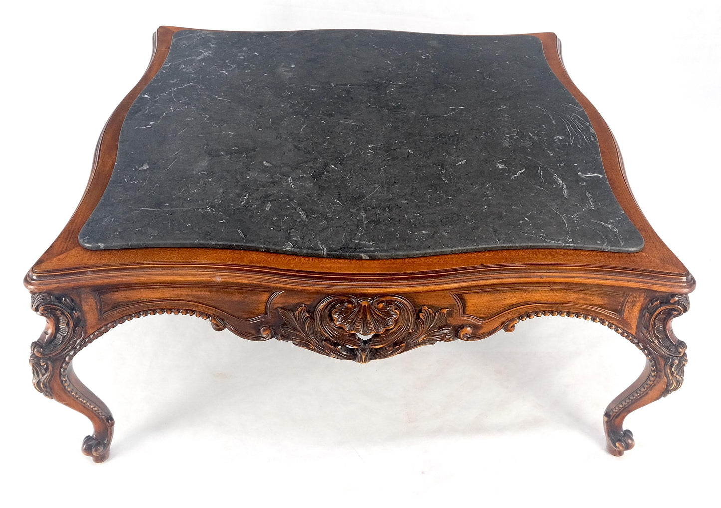 Fine Carved Regency Revival French Black Marble Top Square Coffee Table MINT!