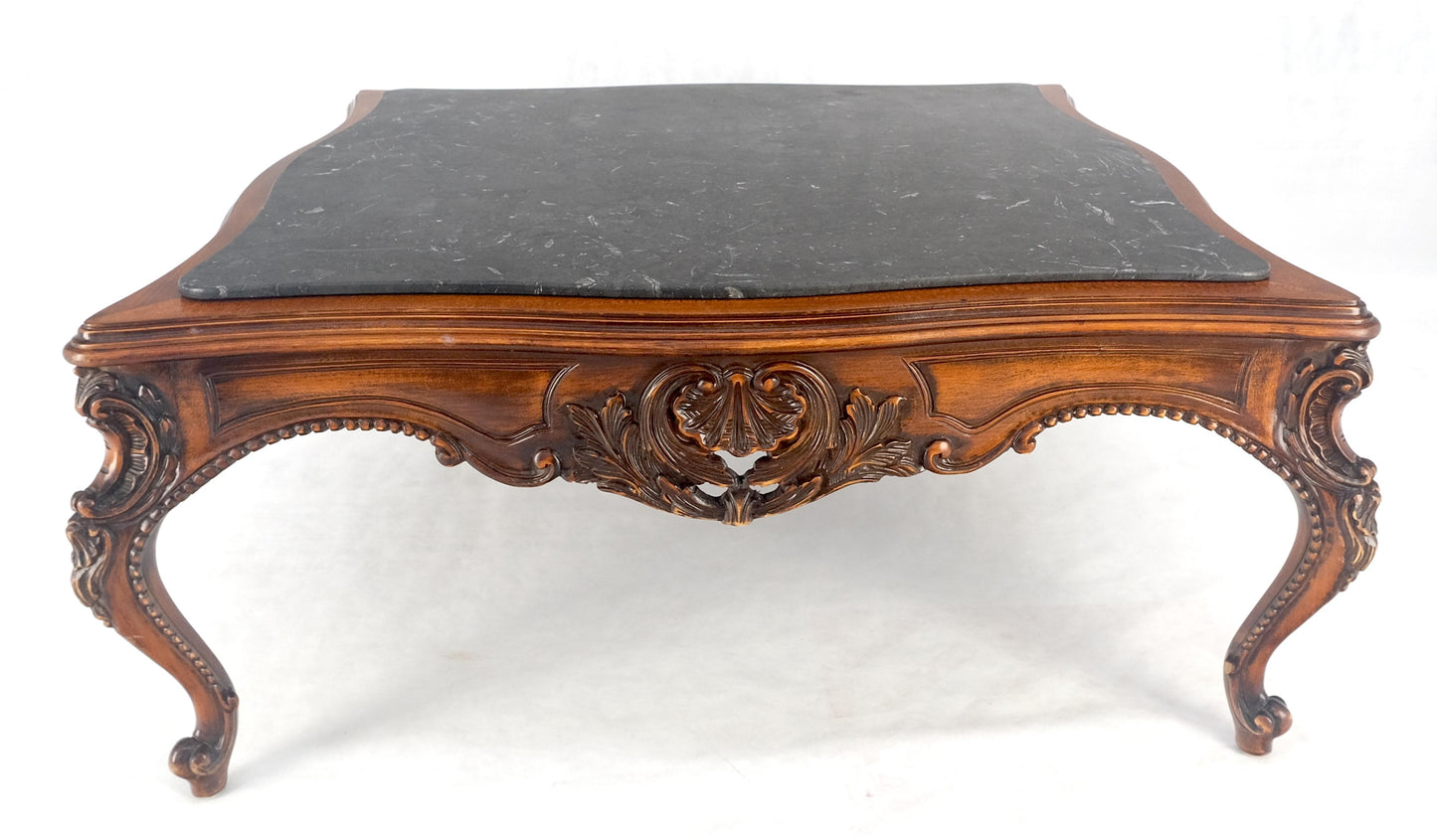 Fine Carved Regency Revival French Black Marble Top Square Coffee Table MINT!