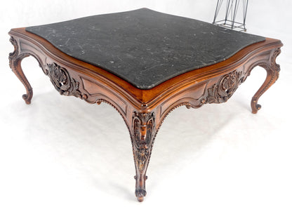 Fine Carved Regency Revival French Black Marble Top Square Coffee Table MINT!