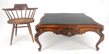 Fine Carved Regency Revival French Black Marble Top Square Coffee Table MINT!