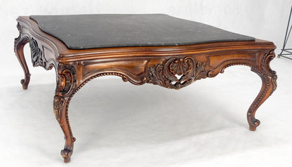 Fine Carved Regency Revival French Black Marble Top Square Coffee Table MINT!