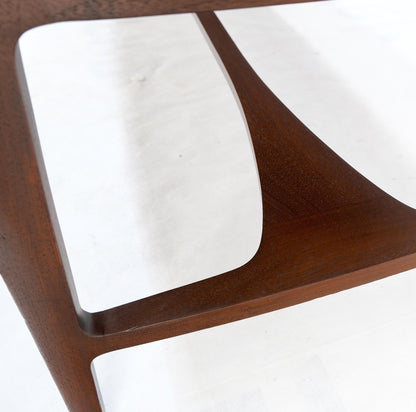 Oiled Walnut Tile Insert Floating Top Mid-Century Long Surfboard Coffee Table