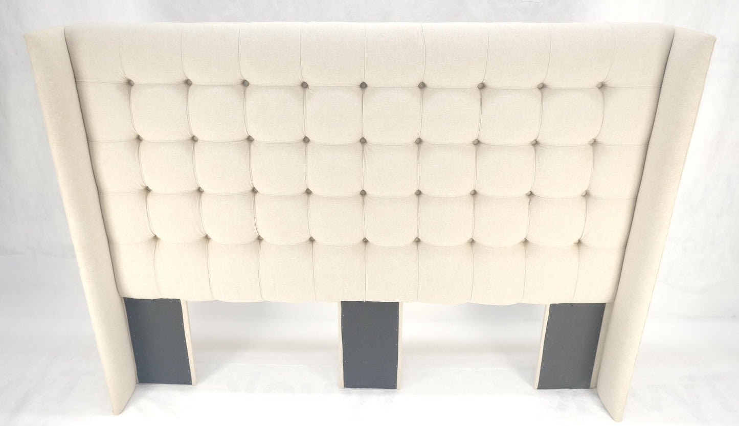 Tufted Custom Oatmeal Linen Upholstery King Size Wing Headboard King Size Bed