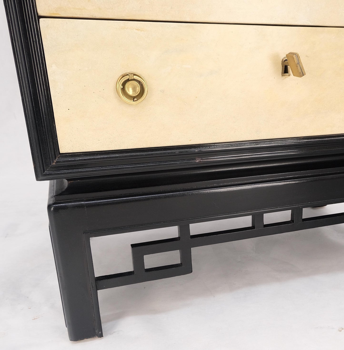 Black Lacquer Marble Top Goatskin Drawers & Double Doors Liquor Silver Cabinet