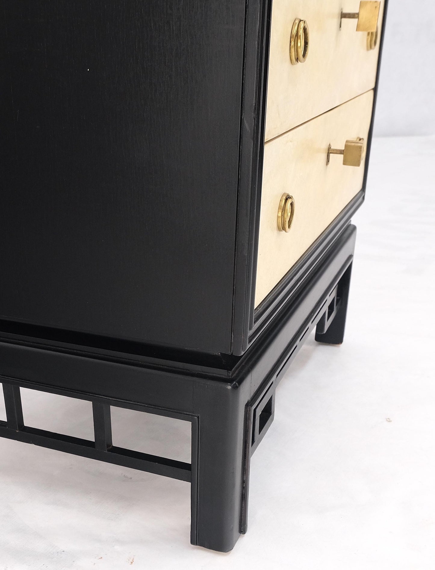 Black Lacquer Marble Top Goatskin Drawers & Double Doors Liquor Silver Cabinet