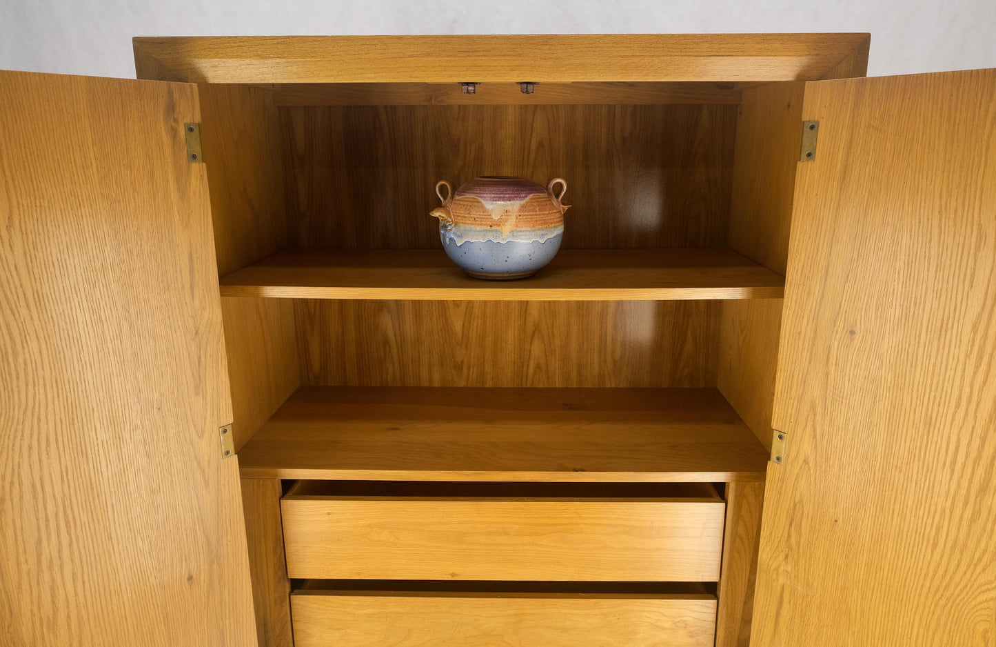 Chestnut 2 Beveled Doors Compartment Gentlemen's Chest Dresser Cabinet MINT!