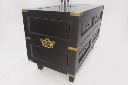 Campaign Style Ebonized Mahogany Brass Inlay Two Drawers Small Dresser Chest