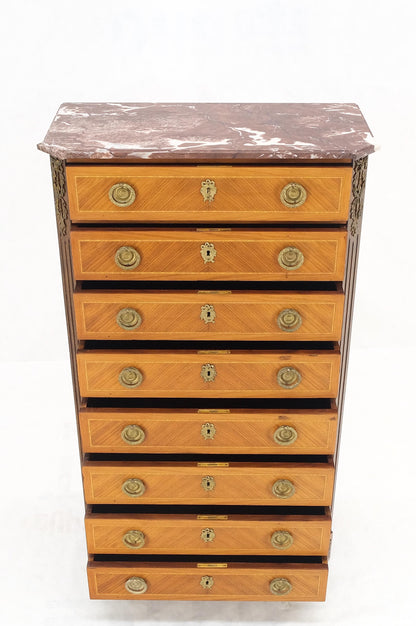 French Empire Marble Top Bronze Mounted Lingerie Chest Tall Narrow Dresser Mint!