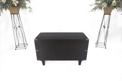 Campaign Style Ebonized Mahogany Brass Inlay Two Drawers Small Dresser Chest