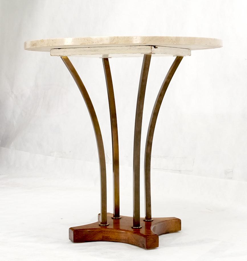 Round Marble Top Brass & Walnut Occasional End Side Table Lamp Stand