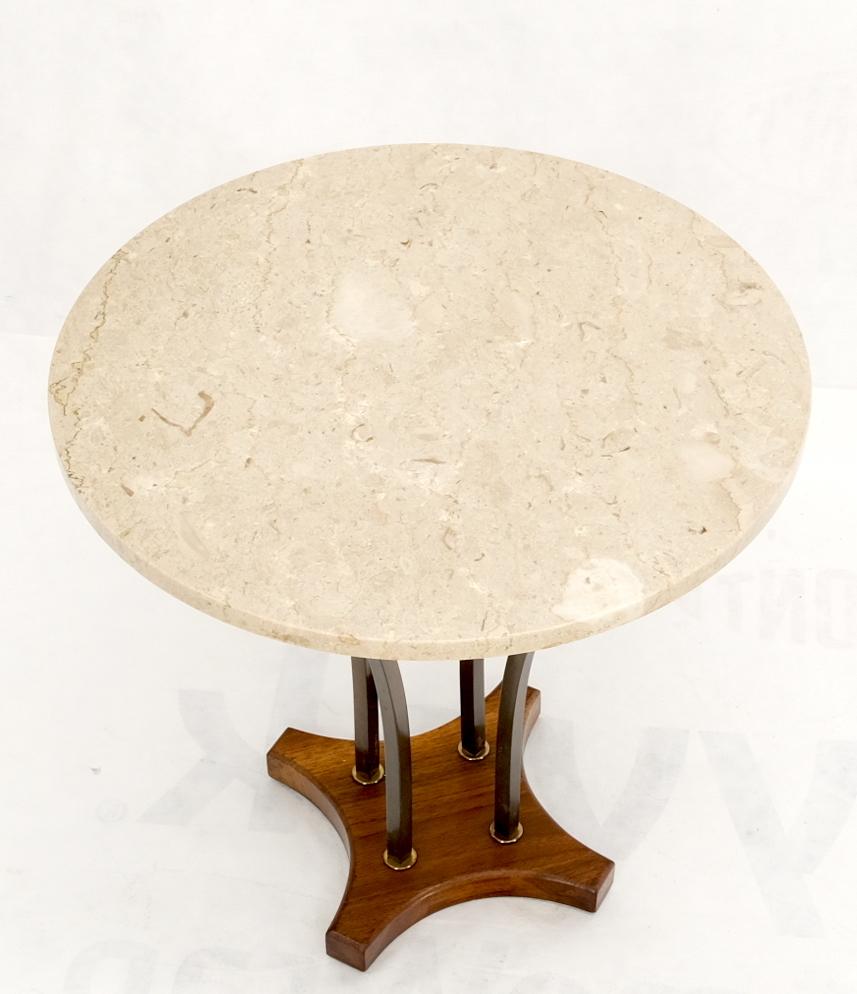 Round Marble Top Brass & Walnut Occasional End Side Table Lamp Stand