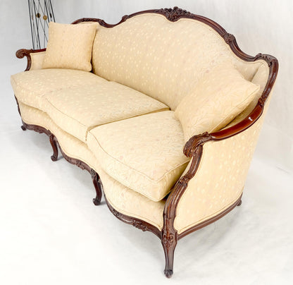 Very Fine Carved Mahogany Frame Cream Upholstery Curved Back French Sofa MINT!