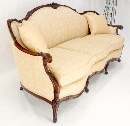 Very Fine Carved Mahogany Frame Cream Upholstery Curved Back French Sofa MINT!