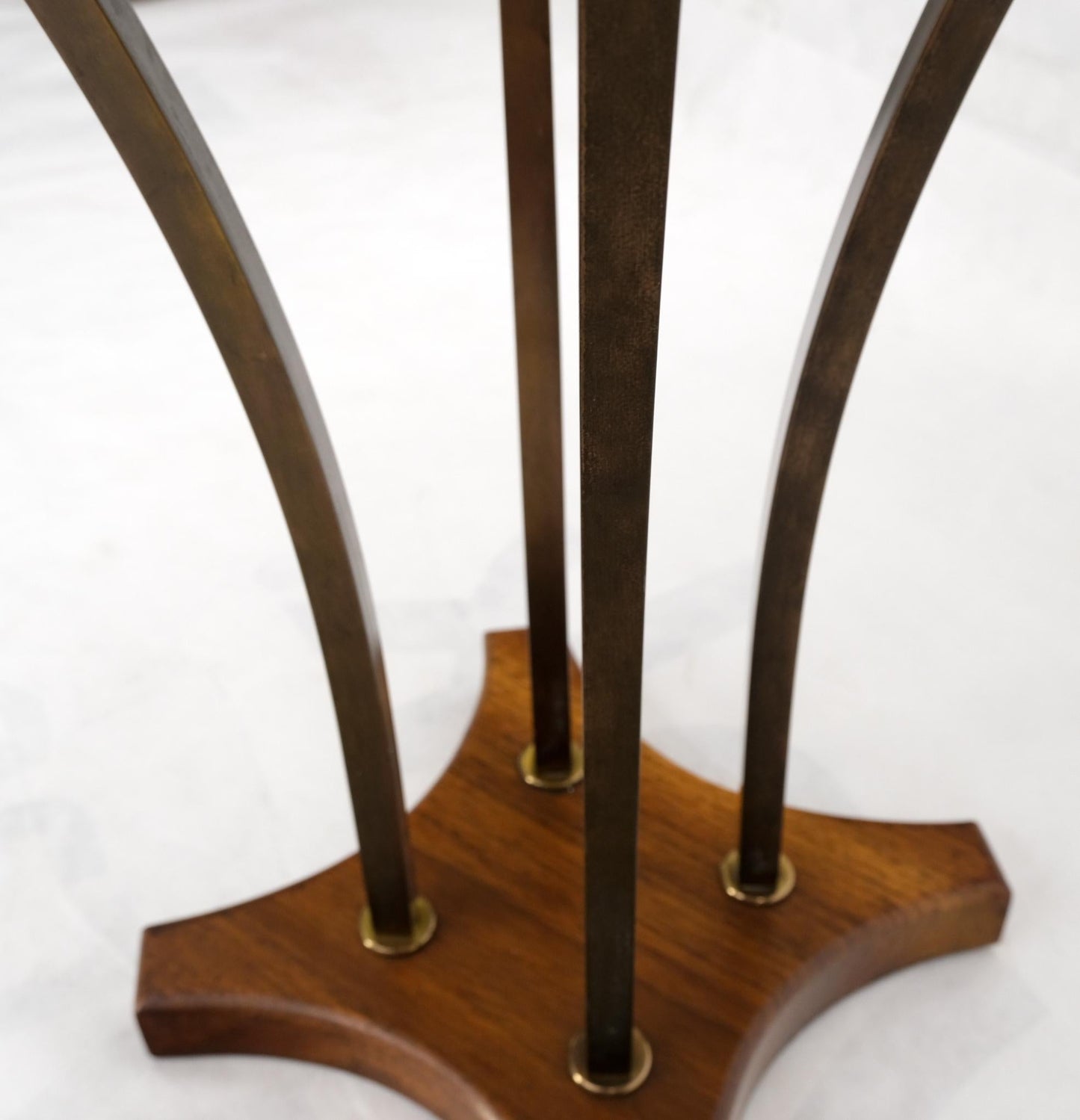 Round Marble Top Brass & Walnut Occasional End Side Table Lamp Stand