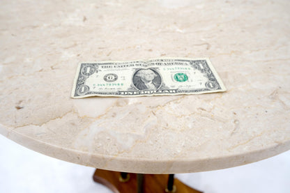 Round Marble Top Brass & Walnut Occasional End Side Table Lamp Stand