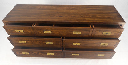 Henredon Campaign Style 7 Drawers Compact 64" Long Dresser Credenza Brass MINT!