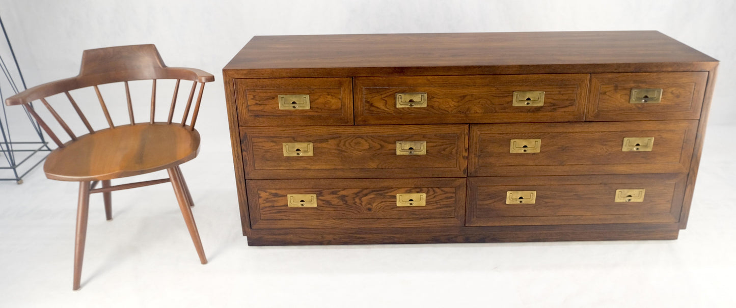 Henredon Campaign Style 7 Drawers Compact 64" Long Dresser Credenza Brass MINT!